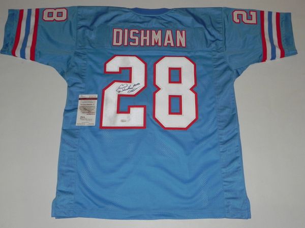 #28 CRIS DISHMAN Houston Oilers NFL CB Blue Throwback Jersey AUTOGRAPHED