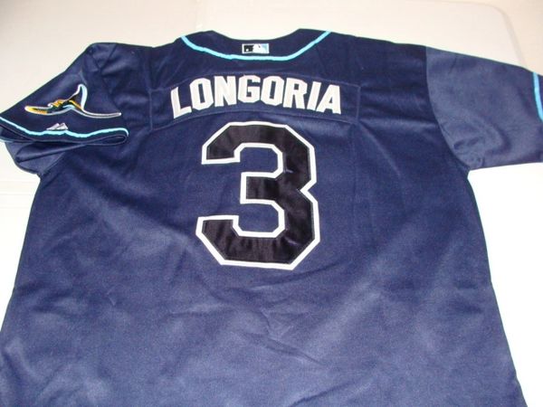 3 EVAN LONGORIA Tampa Bay Rays MLB 3B Blue Throwback Jersey
