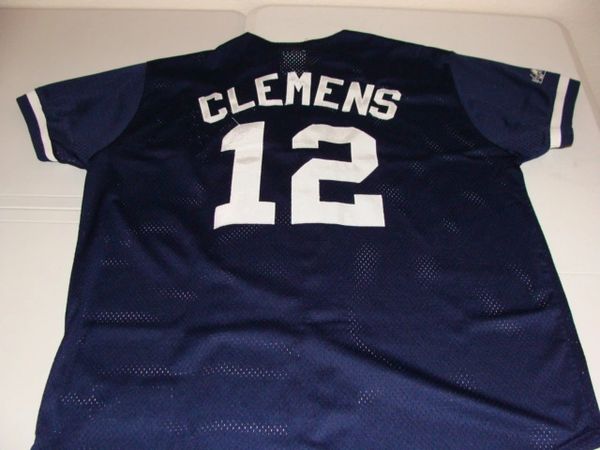 12 ROGER CLEMENS New York Yankees MLB Pitcher Blue Majestic Throwback Jersey