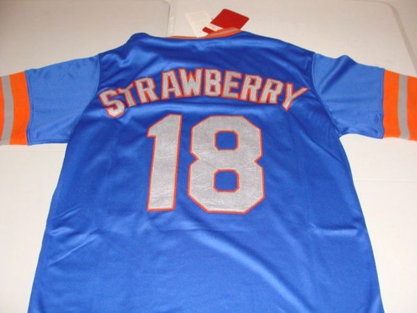 Throwback New York Mets Darryl Strawberry #18 Mens Large Baseball