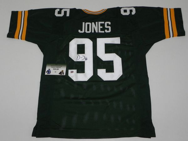 #95 DATONE JONES Green Bay Packers NFL DE Green Throwback Jersey AUTOGRAPHED