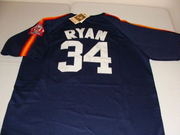 #34 NOLAN RYAN Houston Astros MLB Pitcher Blue 25th Anniversary Mint Throwback Jersey