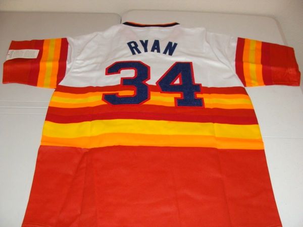 34 NOLAN RYAN Houston Astros MLB Pitcher White Rainbow Mint Throwback  Jersey