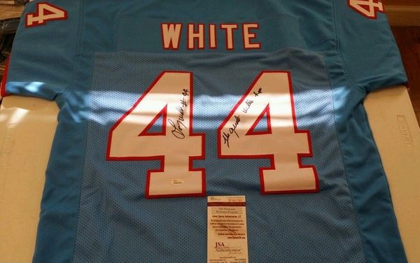 #44 LORENZO WHITE Houston Oilers NFL RB Blue Throwback Jersey AUTOGRAPHED