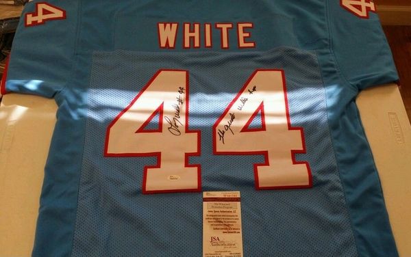 44 LORENZO WHITE Houston Oilers NFL RB Blue Throwback Jersey AUTOGRAPHED