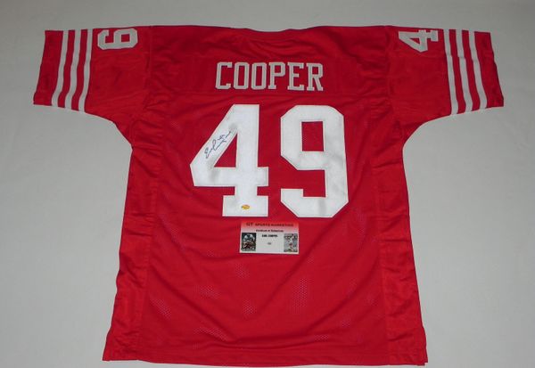 49 EARL COOPER San Francisco 49ers NFL FB/TE Red Throwback Jersey  AUTOGRAPHED