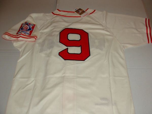 Men's Mitchell and Ness Boston Red Sox #9 Ted Williams Replica Cream  Throwback MLB Jersey