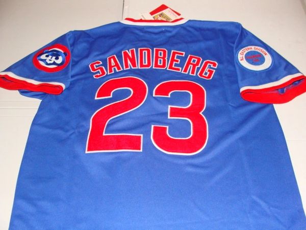 Men's Mitchell and Ness Chicago Cubs #23 Ryne Sandberg Authentic Blue  Throwback MLB Jersey