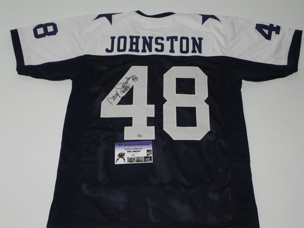 #48 DARYL JOHNSTON Dallas Cowboys NFL FB Blue TG Throwback Jersey AUTOGRAPHED