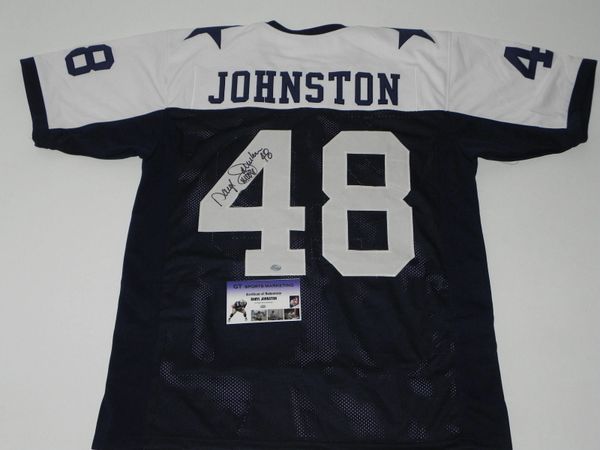 48 DARYL JOHNSTON Dallas Cowboys NFL FB Blue TG Throwback Jersey AUTOGRAPHED Lone Star Throwbacks