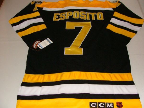 #7 PHIL ESPOSITO Boston Bruins NHL Centre Black Mint Throwback Jersey