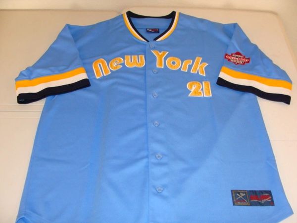 #21 NEW YORK BigLand Lt Blue Throwback Baseball Style Jersey