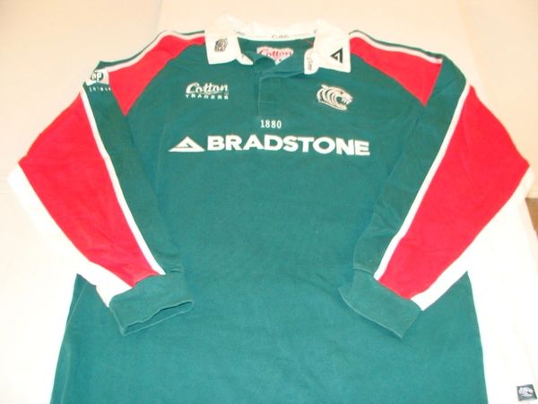 LEICESTER Tigers English Rugby Union Green L/S Throwback Team Jersey