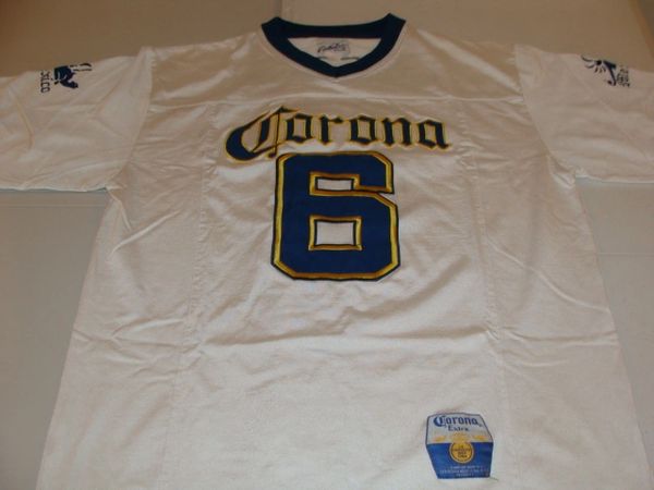 #6 CORONA Extra Beer White Throwback Football Style Jersey