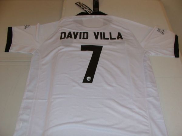 #7 DAVID VILLA Valencia CF La Liga Striker White/Black Mint Throwback Uniform Kit