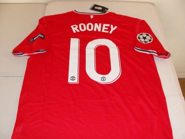 #10 WAYNE ROONEY Manchester United EPL F/MF Red/White "Champions League" Mint Throwback Uniform Kit