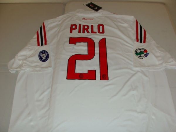 #21 ANDREA PIRLO AC Milan Serie A MF White "Champions League" Mint Throwback Jersey