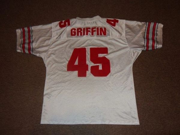 #45 ARCHIE GRIFFIN Ohio State Buckeyes NCAA RB White Throwback Jersey