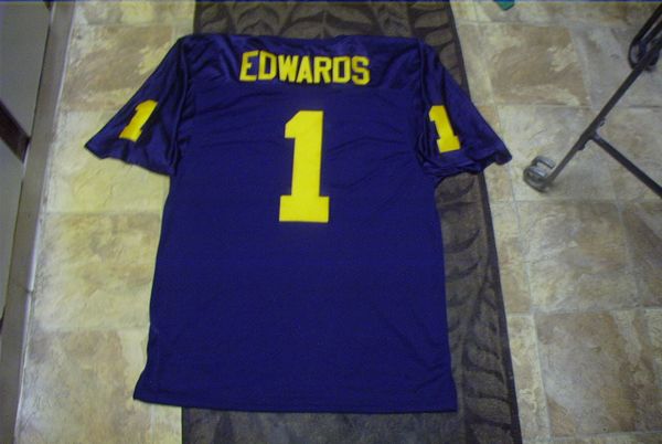 #1 BRAYLON EDWARDS Michigan Wolverines NCAA WR Blue Throwback Jersey