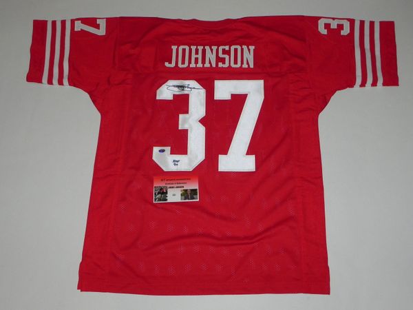 #37 JIMMY JOHNSON San Francisco 49ers NFL CB Red Throwback Jersey AUTOGRAPHED