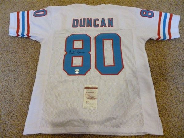 #80 CURTIS DUNCAN Houston Oilers NFL WR White Throwback Jersey AUTOGRAPHED