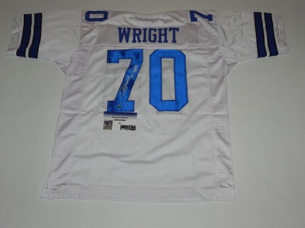 #70 RAYFIELD WRIGHT Dallas Cowboys NFL OT White Throwback Jersey AUTOGRAPHED