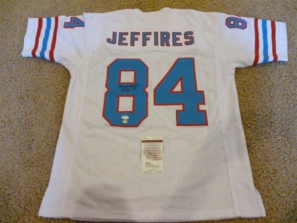 #84 HAYWOOD JEFFIRES Houston Oilers NFL WR White Throwback Jersey AUTOGRAPHED