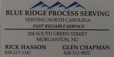 Blue Ridge Process Serving business card