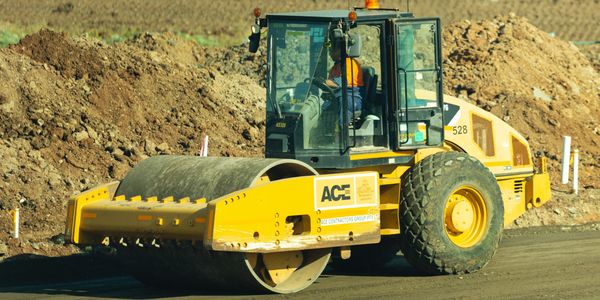 Road roller on a new road scheme