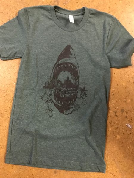 Attack Hunger Dark Heather Green Sharkstyle Tee