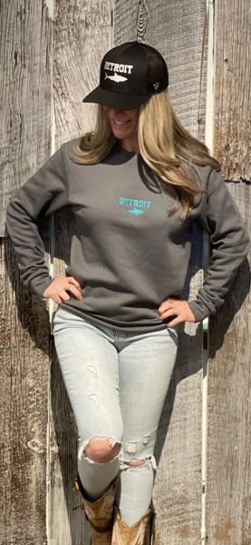 Adult Detroit Shark Embroidered Crew Neck Fleece