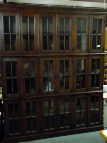 Distressed Manor House Bookcase with Glass Doors - Dark Brown Finish