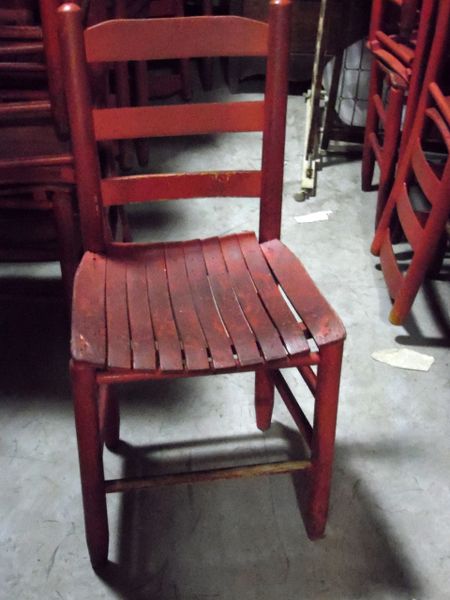 Wood Slat Seat Chair - Red