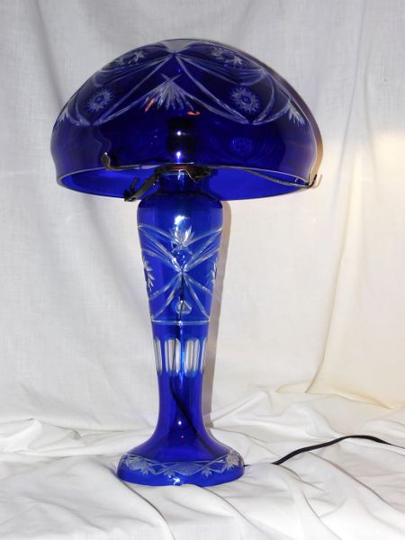 Cut to Clear Glass Table Lamp with Lighted Base - Cobalt Blue