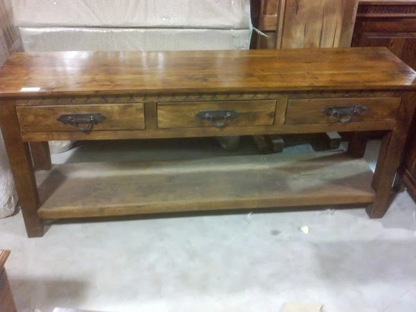Console Table or TV Stand, 3 Drawer - Mango Wood