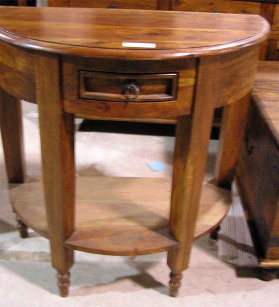 Half Moon / Round Table with Drawer - Mango Wood