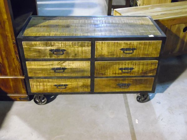 Wood & Metal Cart with Metal Wheels | Peddler's Mall, LLC.