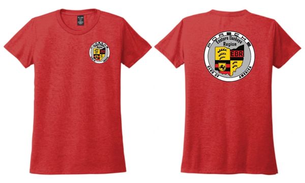 EBR Porsche Club Womens Soft T Shirt Front and Back Logo