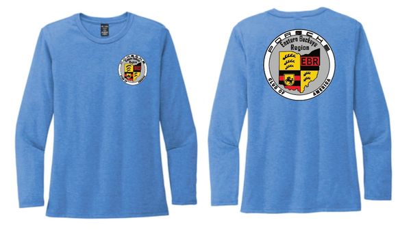 EBR Porsche Club Womens Long Sleeve Soft T Shirt with Front and Back Logo