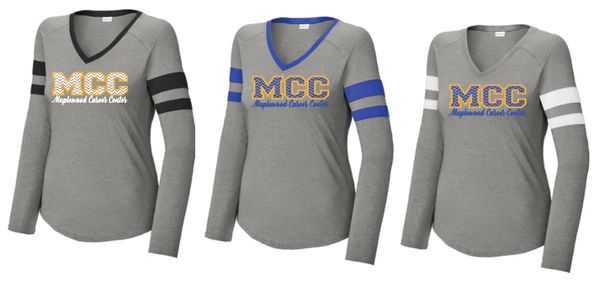 Maplewood Ladies Half Time Striped Long Sleeve V Neck T Shirt