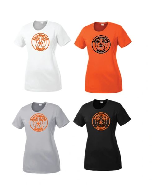 Ladies Basic Moisture Wicking Short Sleeve T Shirt with Running Dog Logo