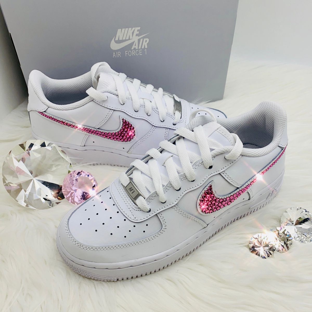 Swarovski Bling Nike Air Force 1 Shoes - Low - White with Pink