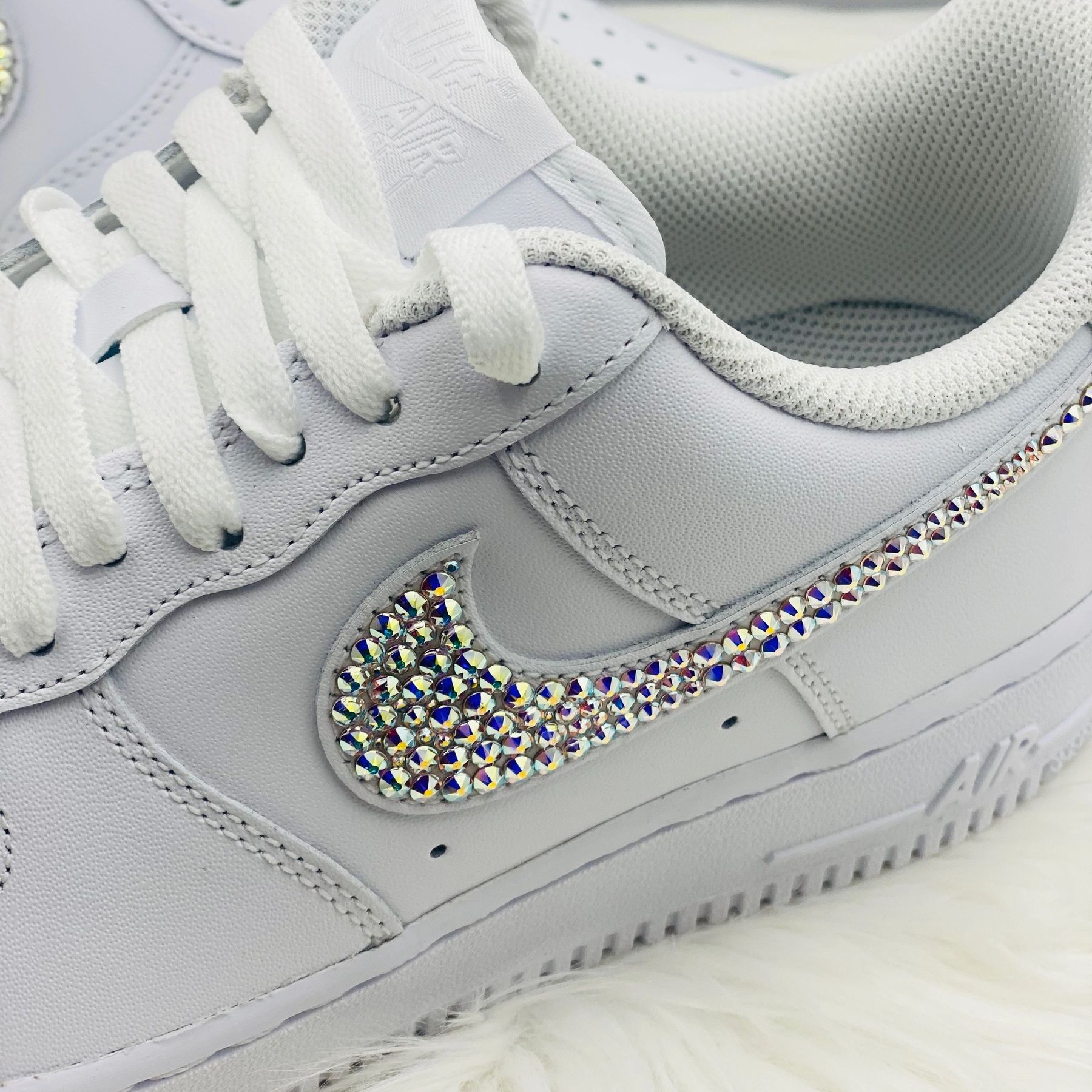 Swarovski Bling Nike Air Force 1 Shoes - Low - White with / Iridescent Rhinestones