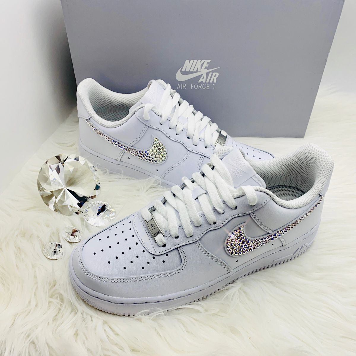 Swarovski Bling Nike Air Force 1 Shoes Low White with AB