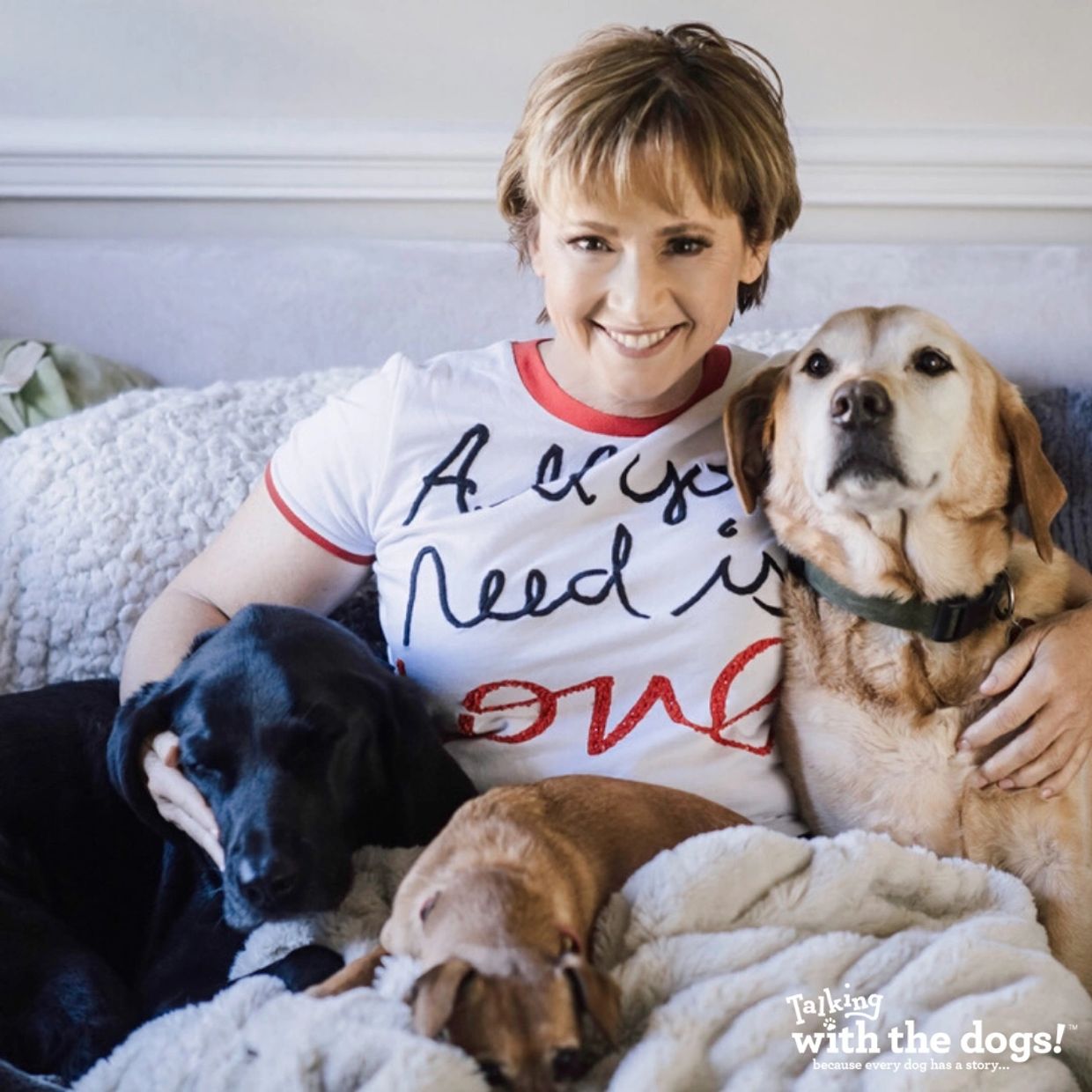Animal Communicator Liz Murdoch coaches dog talk at home with her three dogs. 