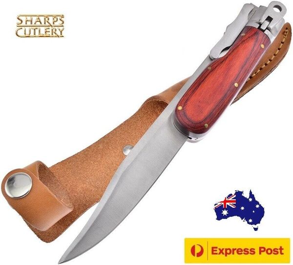 SHARPS CUTLERY **HUGE** FOLDING BOWIE KNIFE + LEATHER BELT SHEATH! 12