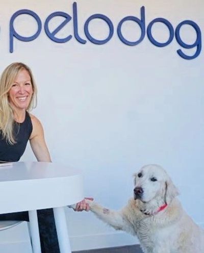PeloDog founder Jen and the PeloDog (Miller).