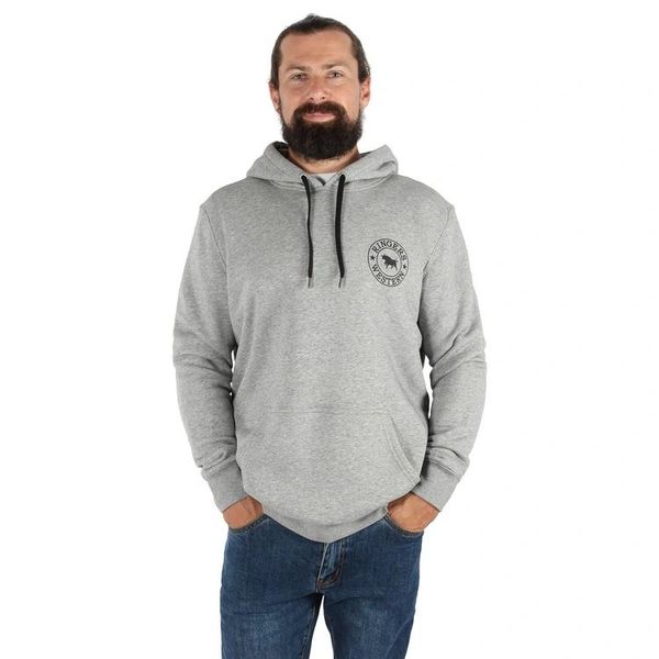 RINGERS WESTERN Signature Bull Mens Pullover Hoodie - Grey Marle with Black Print