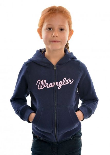 Wrangler Girls Full Zip Hoodie Navy with pink logo