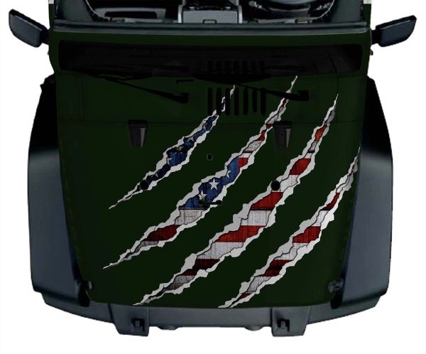 Color Rough USA American Flag Ripping Hood Accents